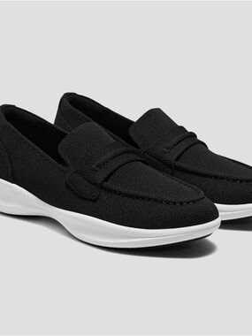 Men's Black Slip-On Knit Loafers with White Sole